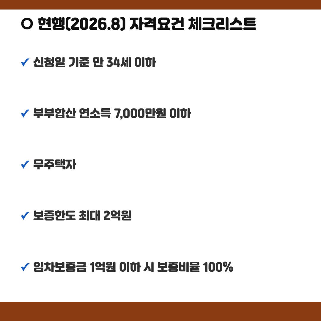 현행(2026년 8월) 청년특례 전세대출보증 자격요건 체크리스트