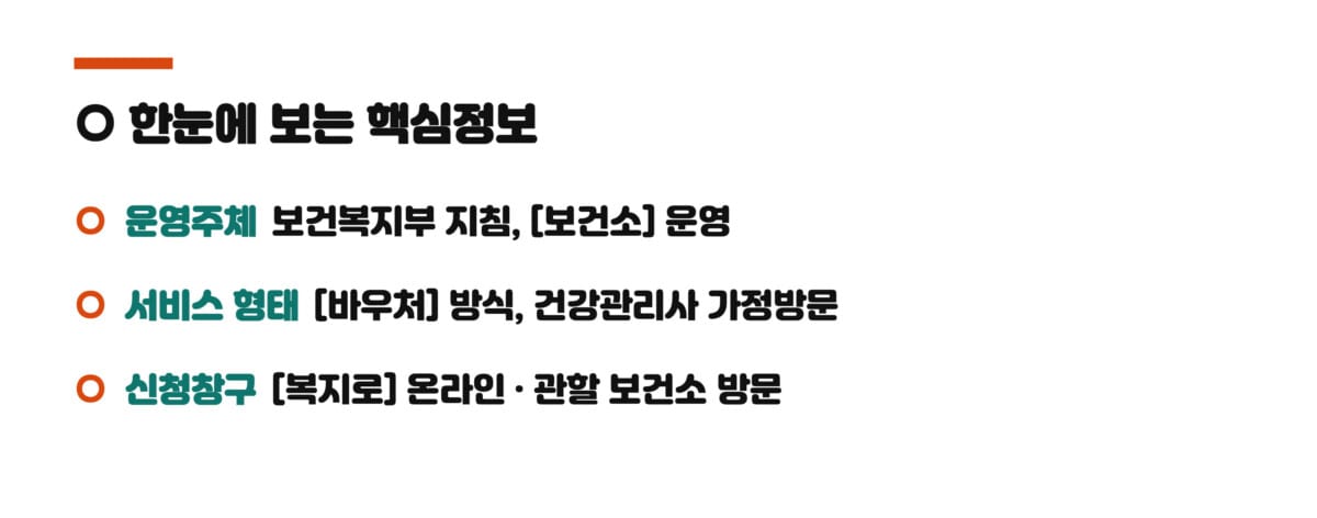 정부지원 산후도우미 핵심정보 요약카드 - 운영주체 서비스형태 신청창구