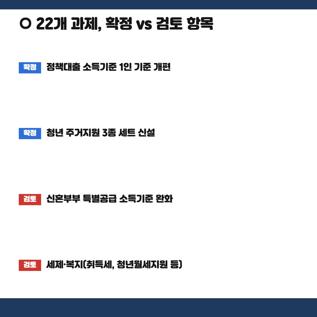 결혼페널티 22개 과제 확정 항목 vs 검토 항목 구분 카드뉴스형 이미지