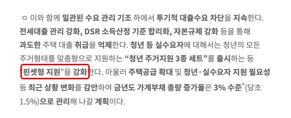 청년 등 실수요자 핀셋형 지원 문구 강조(금융위원회 공식 홈페이지)