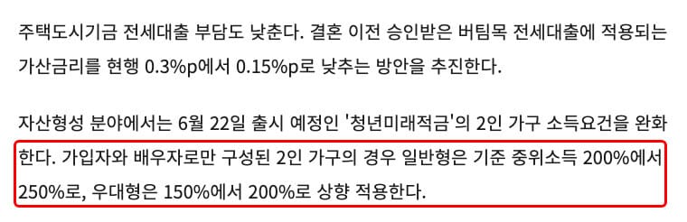 청년미래적금 소득기준 200%→250% 완화 문구 강조(대한민국 정책브리핑 공식 홈페이지)