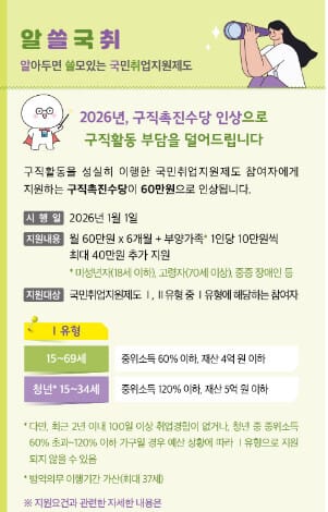 2026년 구직촉진수당 인상 공식 발표(고용노동부 소식지 국·취·로 제18호)