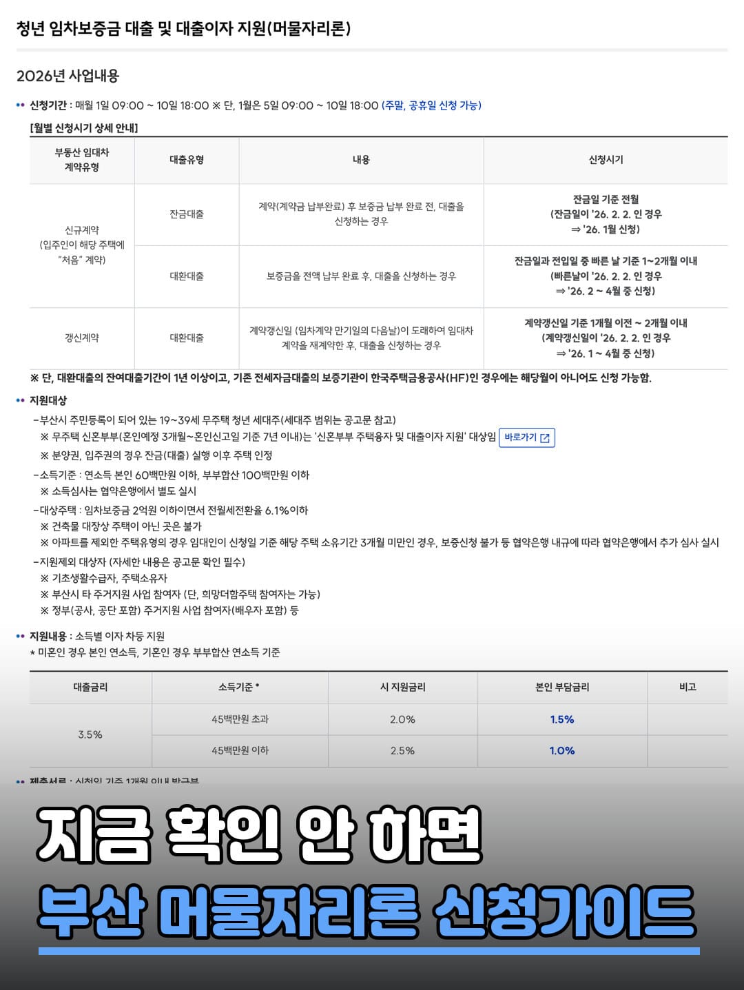 부산 머물자리론 2026년 개편, 선착순 폐지 및 신청자격·대출한도 안내 대표 이미지